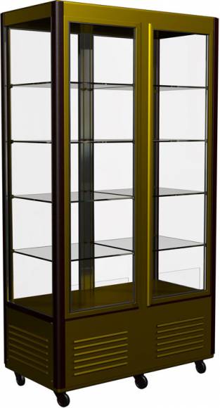 Шкаф холодильный кондитерский D4 VM 800-1 (R800C Люкс коричнево-золотой, 1/2, INOX) 2 дв,стекл полки